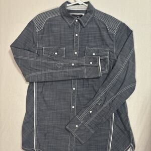 Buckle Black Shirt Men Med Blue Pearl Snap Embroidered Western Cowboy Country